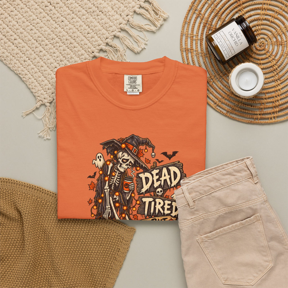 Dead Tired But Festive Tee | Halloween Funny Skeleton Shirt