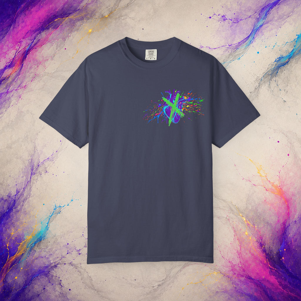 Cross My Neon Heart Tee | Colorful Abstract Art Shirt