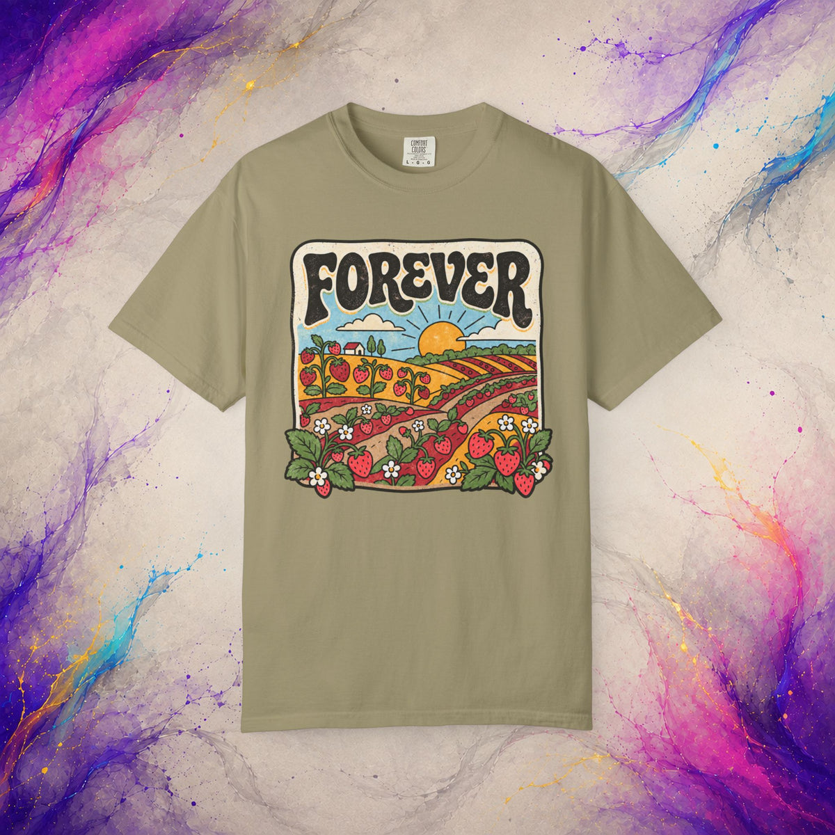 Forever Tee | Retro Strawberry Field Graphic T-Shirt