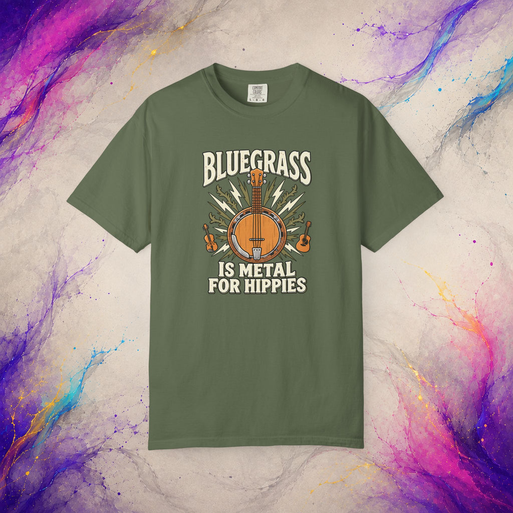 Bluegrass Is Metal for Hippies Tee | Funny Banjo Music T-Shirt