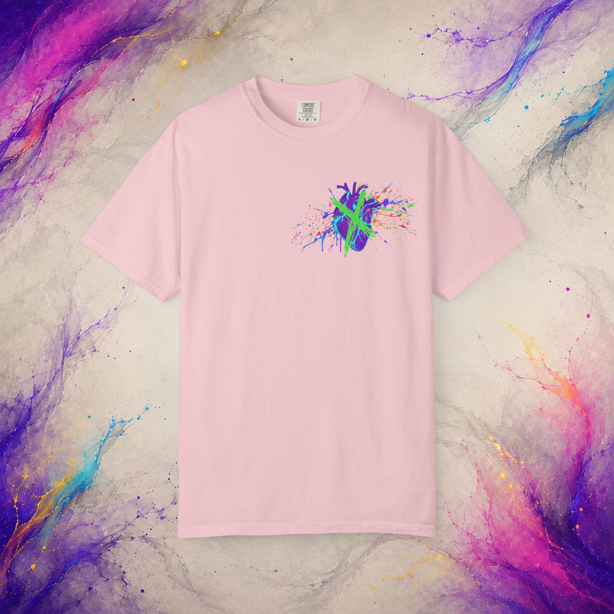 Cross My Neon Heart Tee | Colorful Abstract Art Shirt