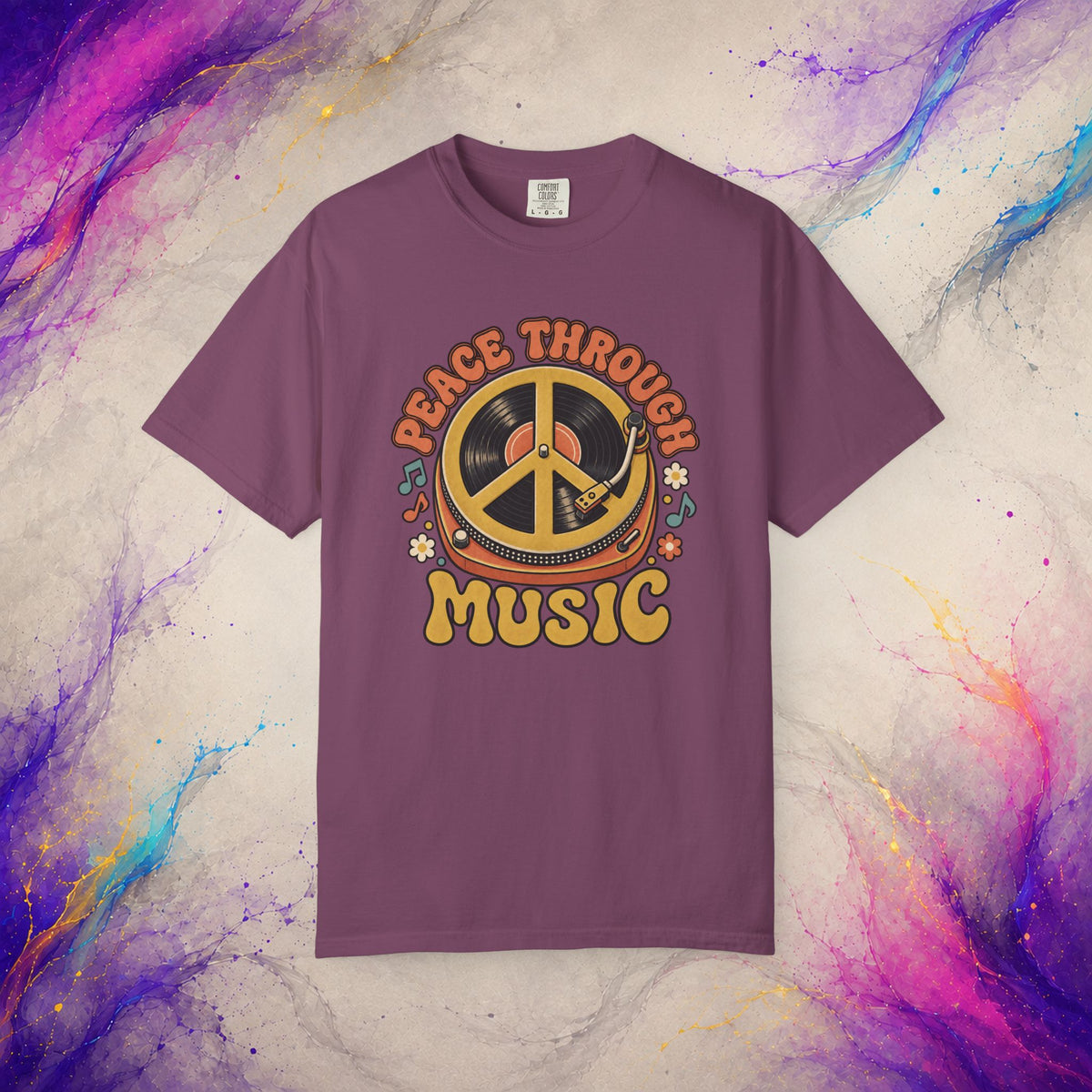 Peace Through Music T-Shirt | Retro Vinyl Peace Graphic Tee