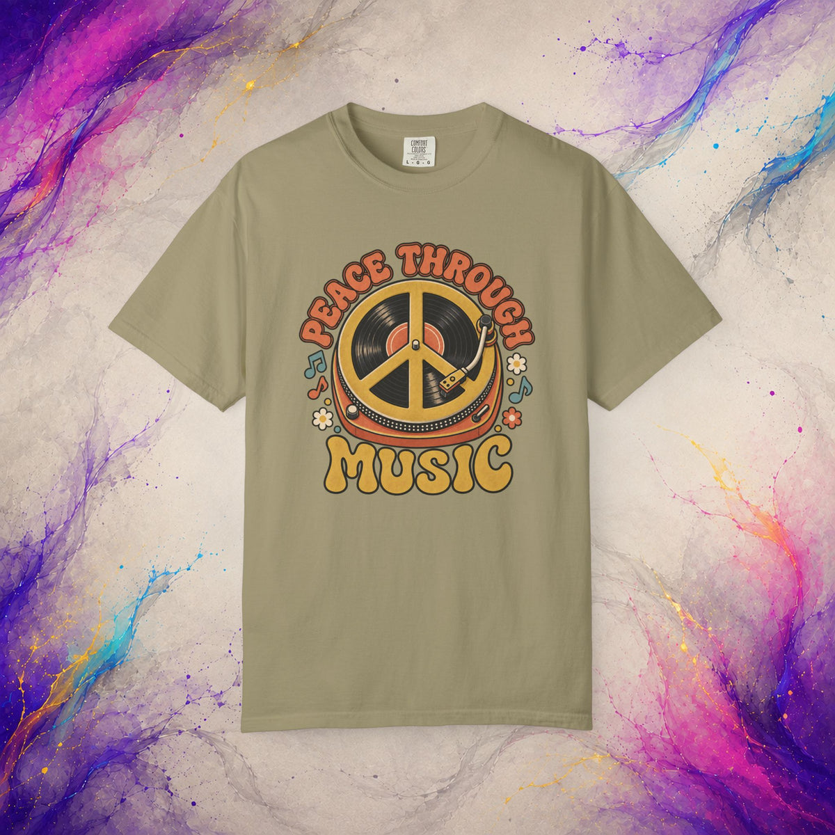 Peace Through Music T-Shirt | Retro Vinyl Peace Graphic Tee