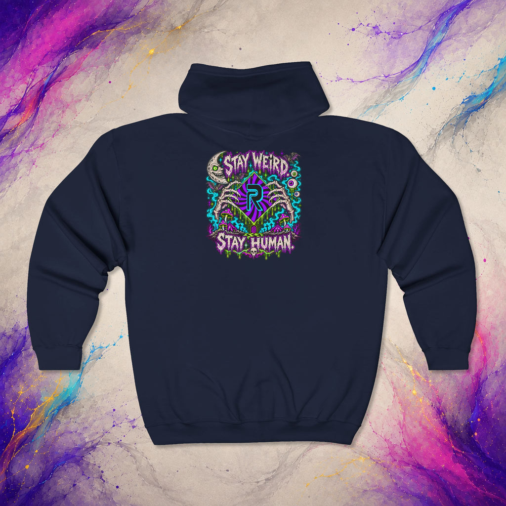Stay Weird. Stay Human. Zip-Up | RINRON Original Graphic Hoodie