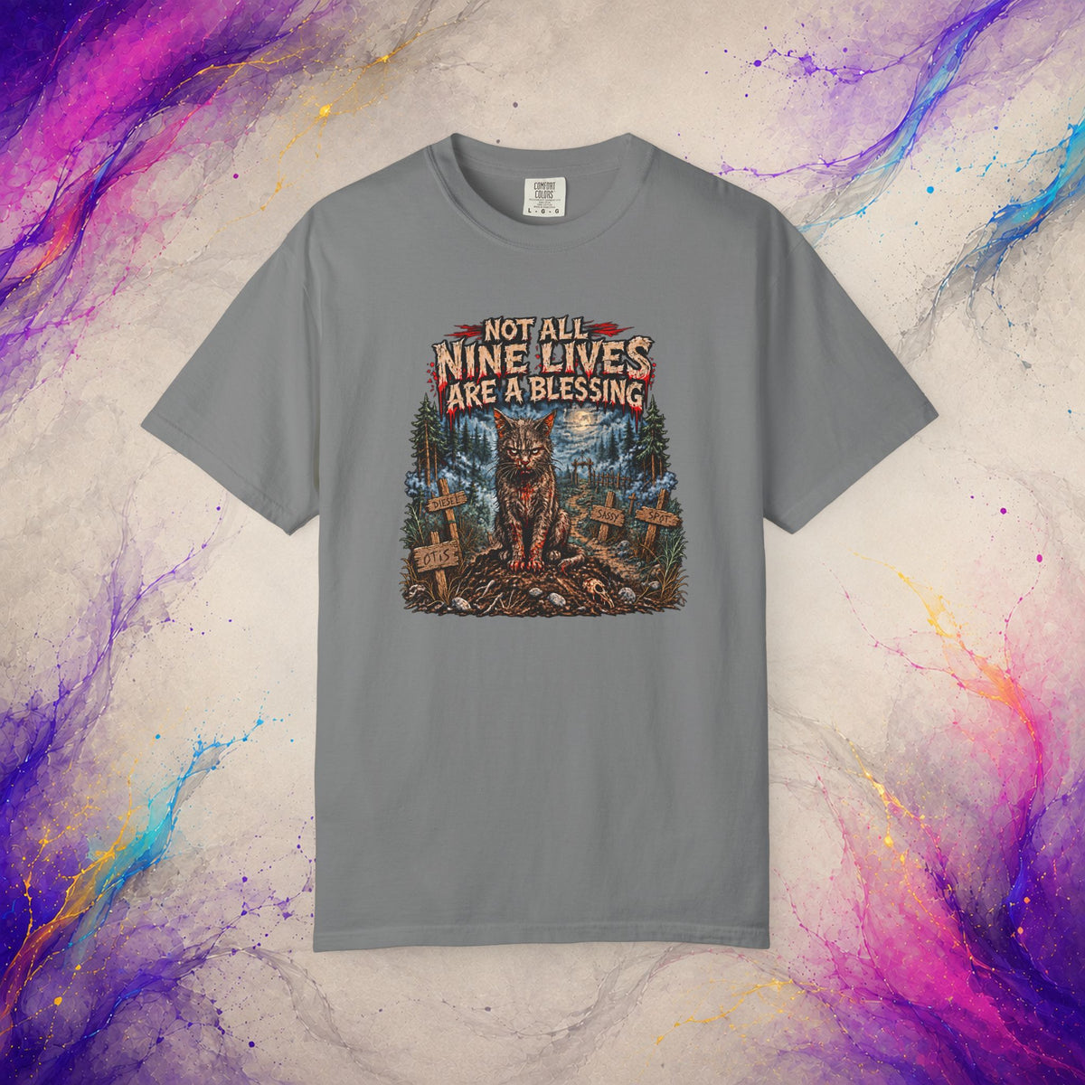 Not All Nine Lives Are a Blessing T-Shirt | Cursed Cat Horror Tee