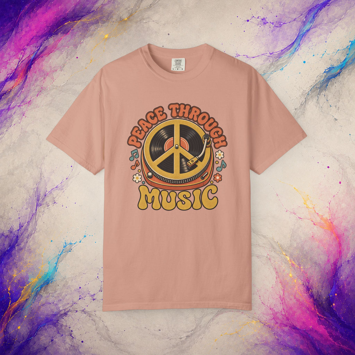 Peace Through Music T-Shirt | Retro Vinyl Peace Graphic Tee