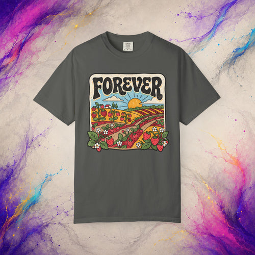 Forever Tee | Retro Strawberry Field Graphic T-Shirt
