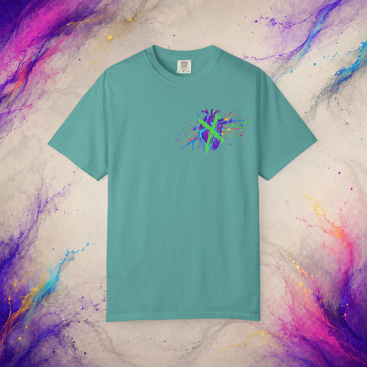 Cross My Neon Heart Tee | Colorful Abstract Art Shirt