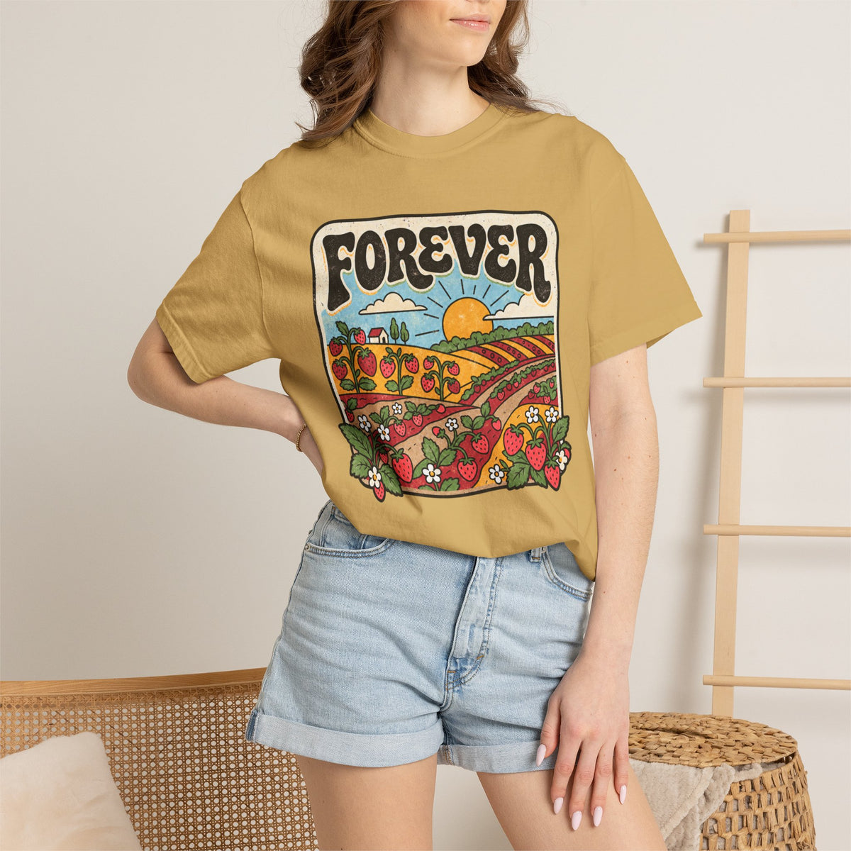 Forever Tee | Retro Strawberry Field Graphic T-Shirt
