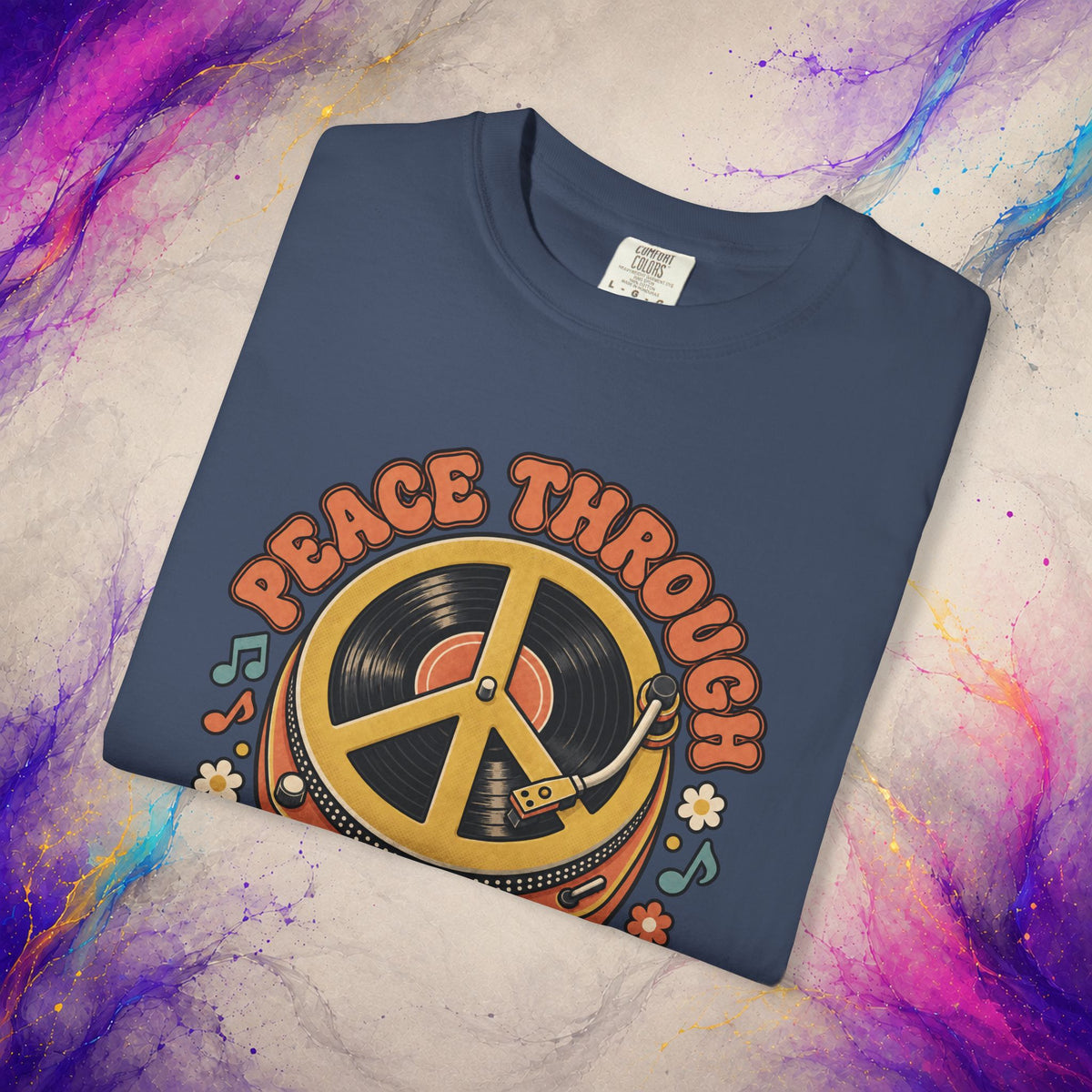 Peace Through Music T-Shirt | Retro Vinyl Peace Graphic Tee