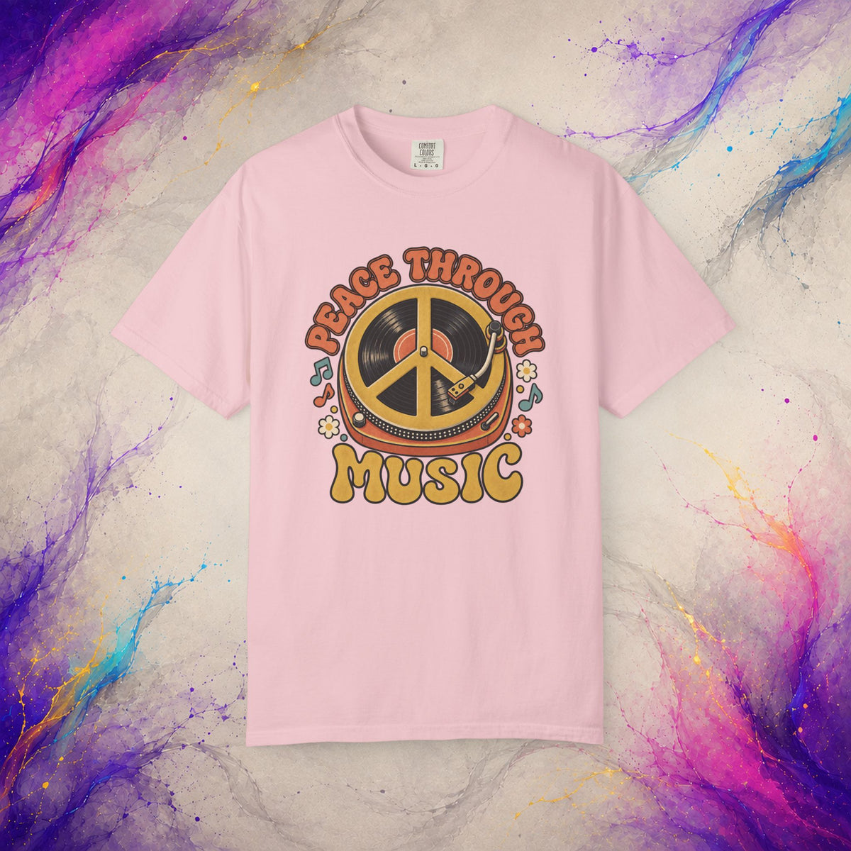 Peace Through Music T-Shirt | Retro Vinyl Peace Graphic Tee