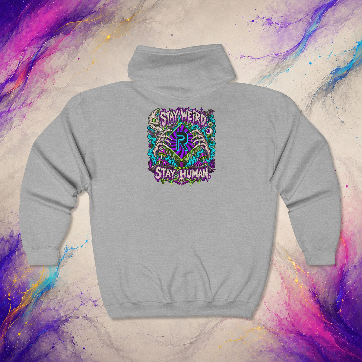 Stay Weird. Stay Human. Zip-Up | RINRON Original Graphic Hoodie