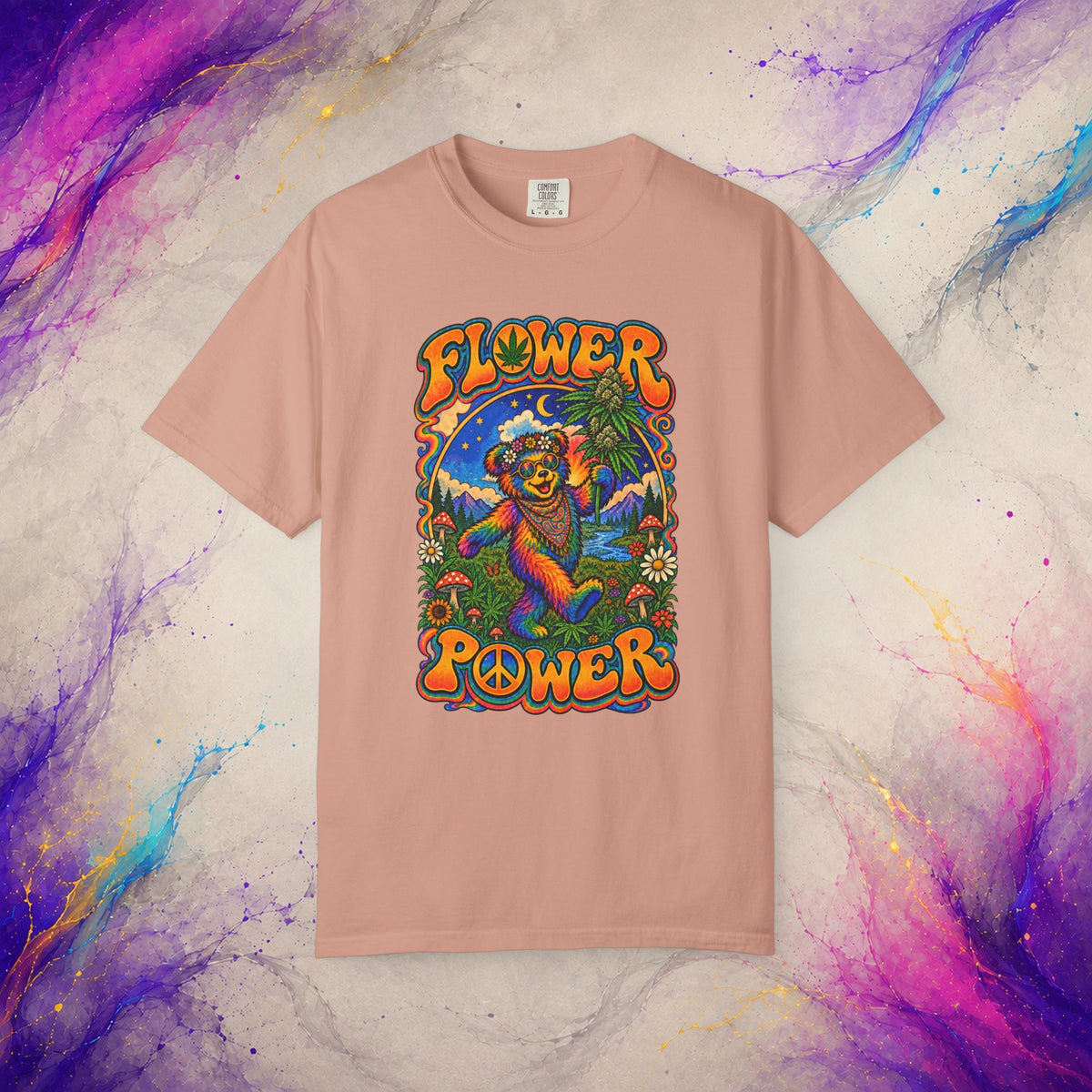 Flower Power T-Shirt | Psychedelic Hippie Bear Graphic Tee