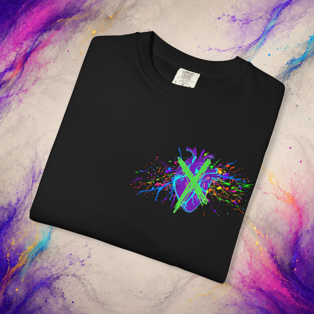 Cross My Neon Heart Tee | Colorful Abstract Art Shirt